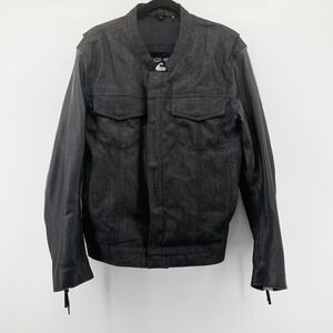 First Mfg Co Rough-Neck 14oz Raw‎ Denim Leather Sleeve Motorcycle Jacket Mens M